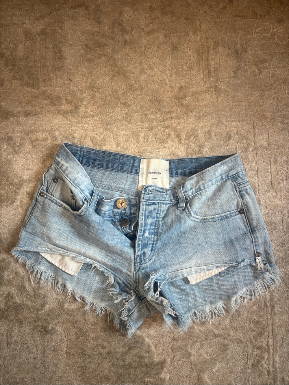 One Teaspoon Light Blue Distressed Denim Cutoff Shorts